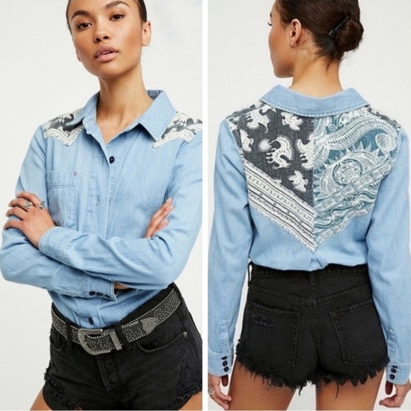Free People Meet Denim Button Up. Small - Picture 1 of 9
